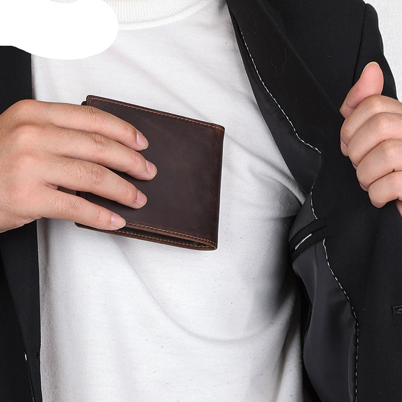 Wholesale retro cowhide men's short simple wallet